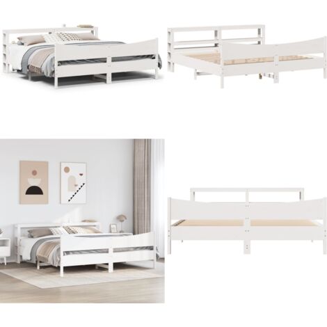 Estructura cama cabecero madera maciza pino blanco 180x200 cm - Cabecero de cama - Estructura de cama