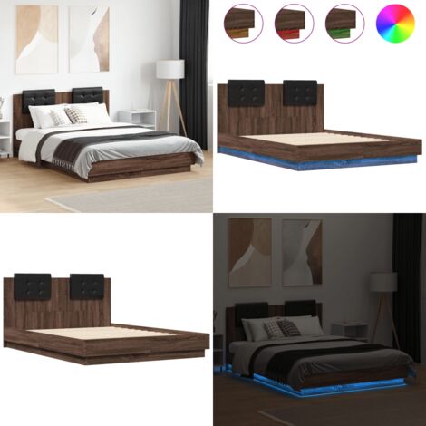 Estructura cama con cabecero luces LED roble Sonoma 135x190 cm - Luces LED - Estructura de cama