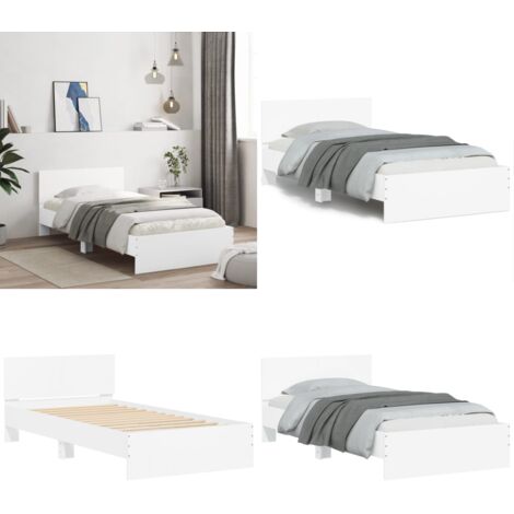 Estructura cama con cabecero madera ingeniería blanco 100x200cm - Estructura de cama - Madera de ingeniería