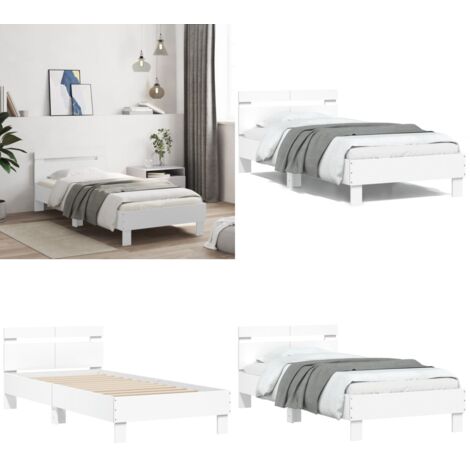 Estructura cama con cabecero madera ingeniería blanco 100x200cm - Estructura de cama - Madera de ingeniería