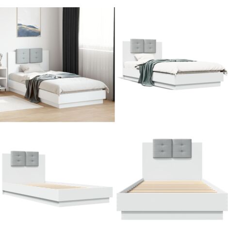Estructura cama con cabecero madera ingeniería blanco 100x200cm - Estructura de cama - Madera de ingeniería