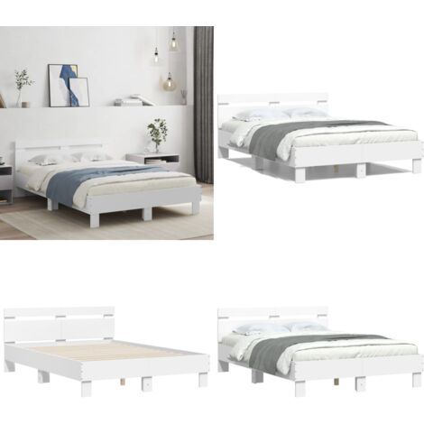 Estructura cama con cabecero madera ingeniería blanco 135x190cm - Estructura de cama - Madera de ingeniería