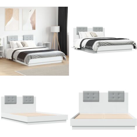 Estructura cama con cabecero madera ingeniería blanco 135x190cm - Estructura de cama - Madera de ingeniería