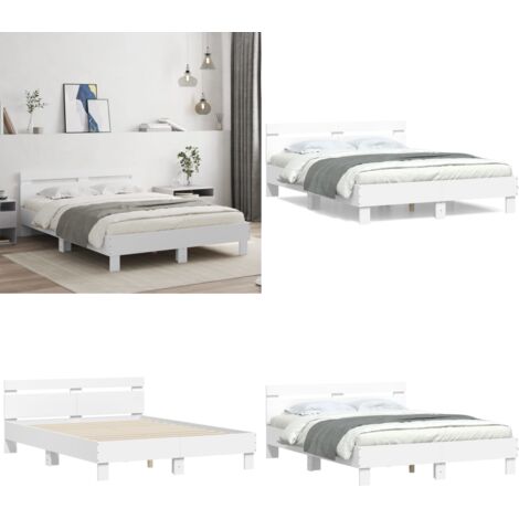 Estructura cama con cabecero madera ingeniería blanco 140x200cm - Estructura de cama - Madera de ingeniería