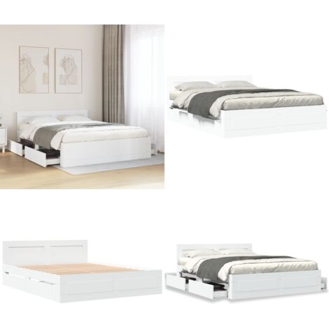 Estructura cama con cabecero madera ingeniería blanco 150x200cm - Estructura de cama - Cabecero de cama