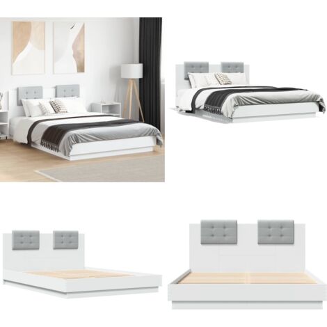 Estructura cama con cabecero madera ingeniería blanco 150x200cm - Estructura de cama - Madera de ingeniería