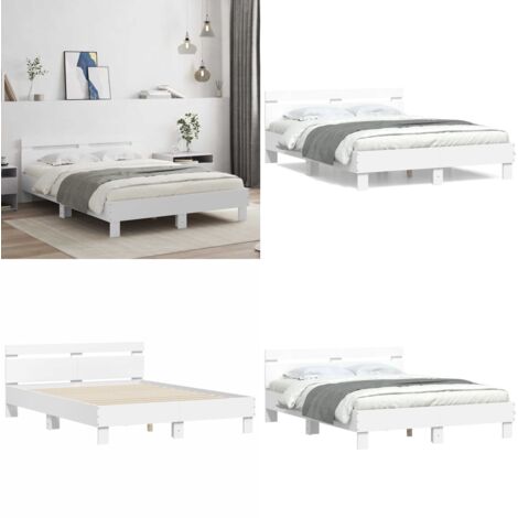 Estructura cama con cabecero madera ingeniería blanco 150x200cm - Estructura de cama - Madera de ingeniería