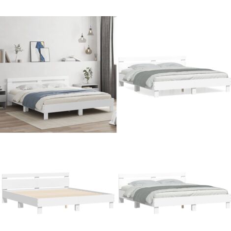 Estructura cama con cabecero madera ingeniería blanco 160x200cm - Estructura de cama - Cabecero de cama