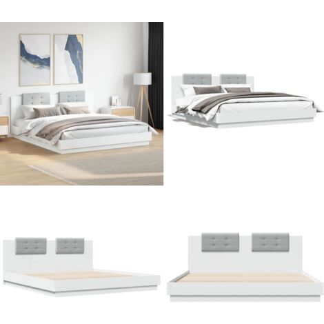 Estructura cama con cabecero madera ingeniería blanco 160x200cm - Estructura de cama - Madera de ingeniería