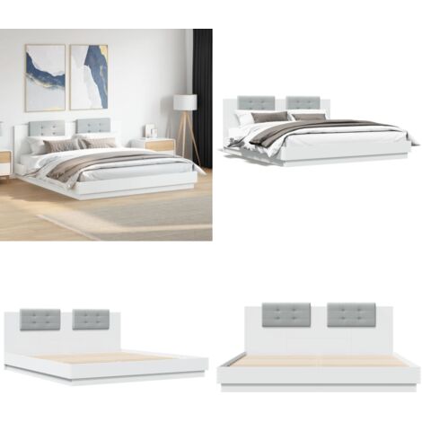 Estructura cama con cabecero madera ingeniería blanco 180x200cm - Estructura de cama - Madera de ingeniería
