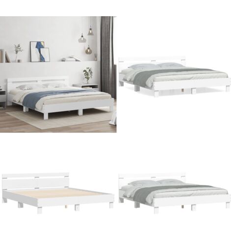 Estructura cama con cabecero madera ingeniería blanco 180x200cm - Estructura de cama - Madera de ingeniería