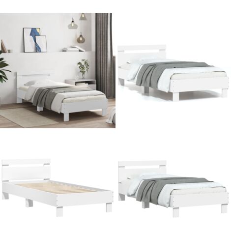 Estructura cama con cabecero madera ingeniería blanco 90x200 cm - Estructura de cama - Madera de ingeniería