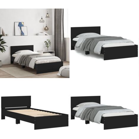 Estructura cama con cabecero madera ingeniería negro 100x200 cm - Estructura de cama - Madera de ingeniería