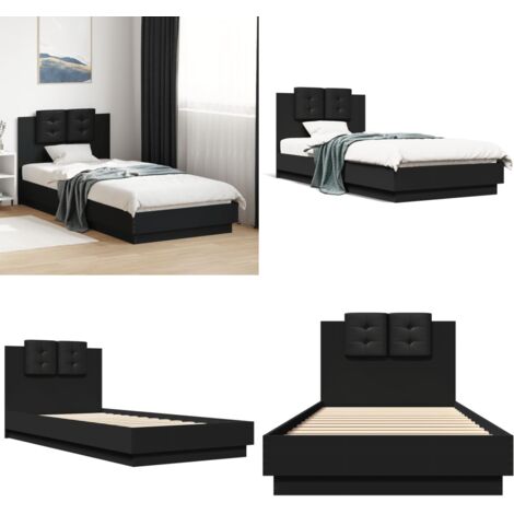 Estructura cama con cabecero madera ingeniería negro 100x200 cm - Estructura de cama - Madera de ingeniería