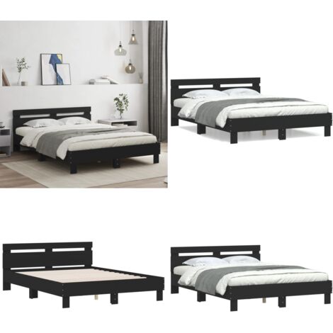 Estructura cama con cabecero madera ingeniería negro 140x190 cm - Estructura de cama - Madera de ingeniería