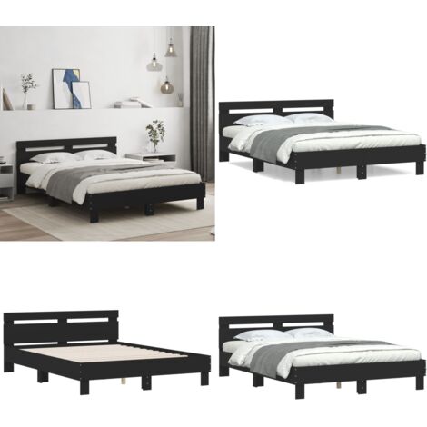 Estructura cama con cabecero madera ingeniería negro 150x200 cm - Estructura de cama - Madera de ingeniería