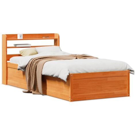 Estructura cama con cabecero madera pino marrón cera 100x200 cm vidaXL