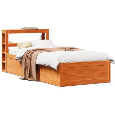 Estructura cama con cabecero madera pino marrón cera 100x200 cm vidaXL