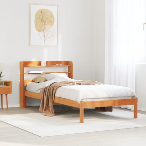 Estructura cama con cabecero madera pino marrón cera 100x200 cm vidaXL