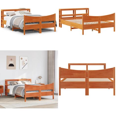 Estructura cama con cabecero madera pino marrón cera 120x200 cm - Estructura de cama - Cabecero de madera