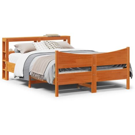 Estructura cama con cabecero madera pino marrón cera 140x190 cm vidaXL