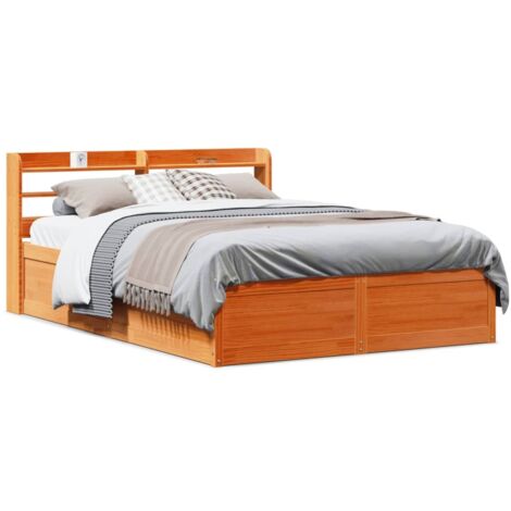 Estructura cama con cabecero madera pino marrón cera 140x200 cm vidaXL