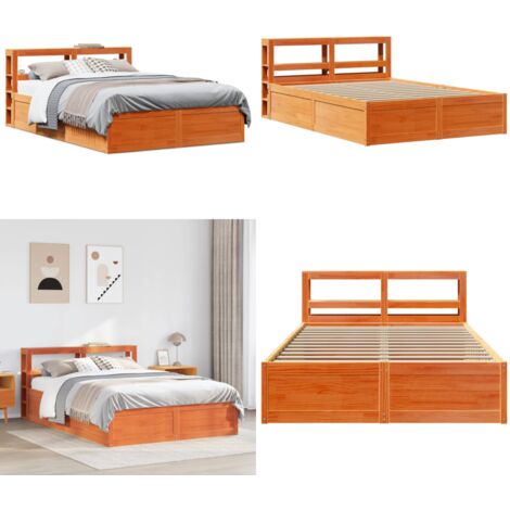 Estructura cama con cabecero madera pino marrón cera 150x200 cm - Estructura de cama - Cabecero de cama
