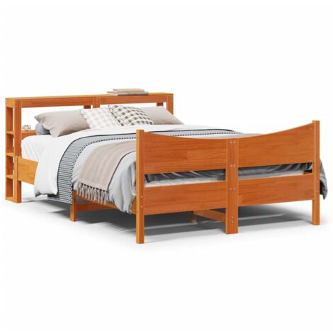 Estructura cama con cabecero madera pino marrón cera 150x200 cm vidaXL