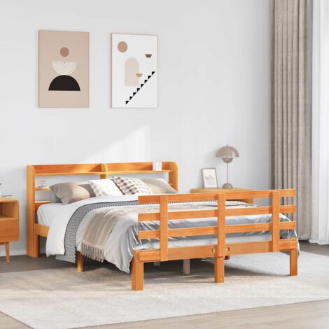 Estructura cama con cabecero madera pino marrón cera 150x200 cm vidaXL