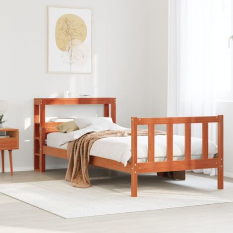 Estructura cama con cabecero madera pino marrón cera 75x190 cm vidaXL