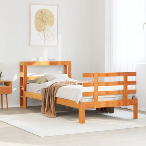 Estructura cama con cabecero madera pino marrón cera 75x190 cm vidaXL