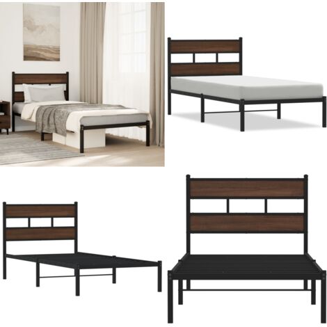 Estructura cama con cabecero sin colchón marrón roble 100x190cm - Estructura de cama - Cama con soporte