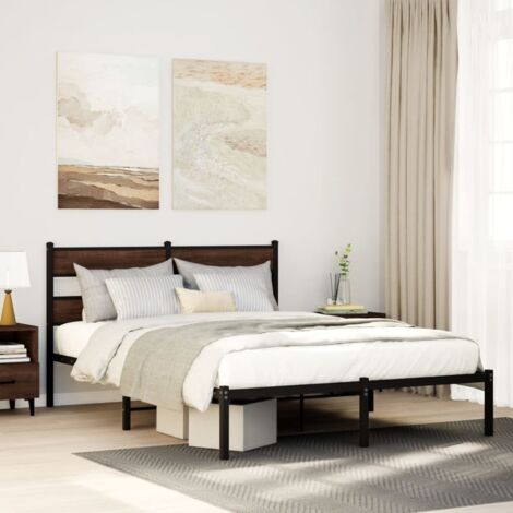 Estructura cama con cabecero sin colchón marrón roble 160x200cm vidaXL