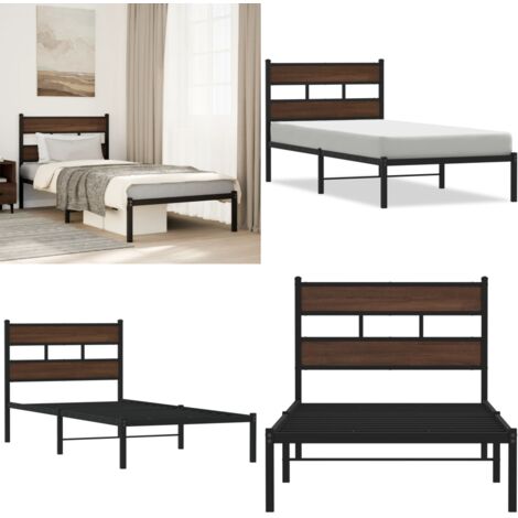 Estructura cama con cabecero sin colchón marrón roble 75x190 cm - Estructura de cama - Cama con soporte