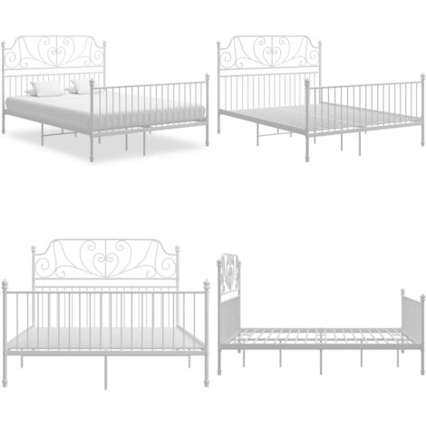 Estructura cama con cabecero sin colchón metal blanco 160x200cm - Estructura de cama - Cabecero de cama