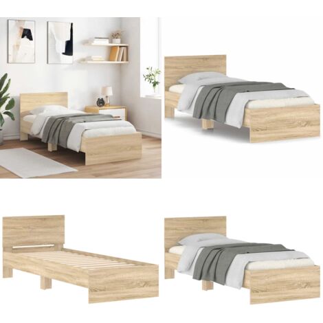 Estructura cama con cabecero sin colchón roble Sonoma 75x190 cm - Estructura de cama - Cama con cabecero sin colchón