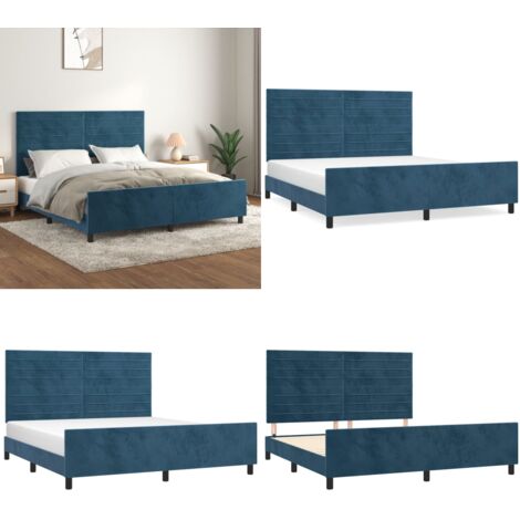 Estructura cama con cabecero terciopelo azul oscuro 180x200 cm - Estructura de cama - Cabecero de cama