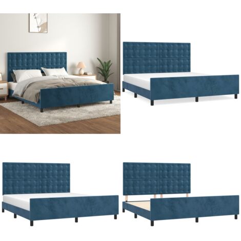 Estructura cama con cabecero terciopelo azul oscuro 180x200 cm - Estructura de cama - Cabecero de cama