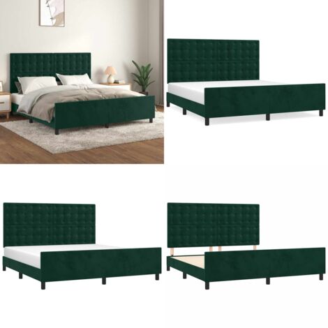 Estructura cama con cabecero terciopelo verde oscuro 180x200 cm - Estructura de cama - Cabecero de cama