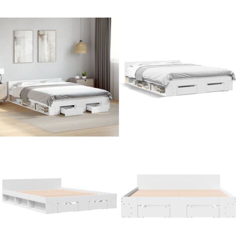 Estructura cama con cajones madera ingeniería blanca 150x200 cm - Estructura de cama - Cajones de cama