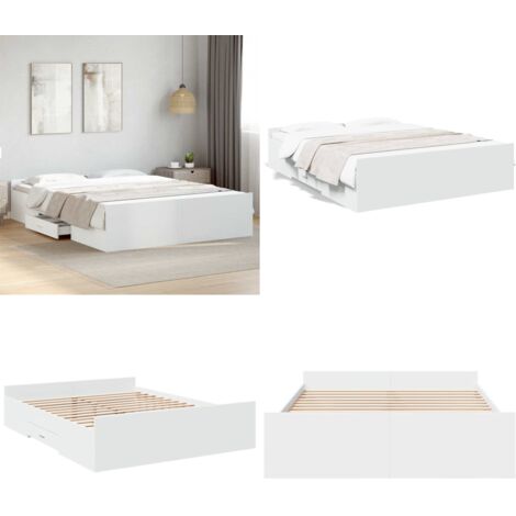 Estructura cama con cajones madera ingeniería blanca 160x200 cm - Estructura de cama - Cajones de cama