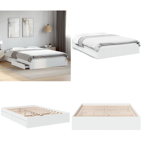 Estructura cama con cajones madera ingeniería blanca 160x200 cm - Estructura de cama - Cajones de cama