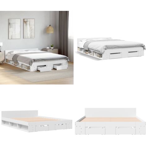 Estructura cama con cajones madera ingeniería blanca 160x200 cm - Estructura de cama - Cajones de cama