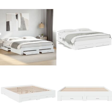 Estructura cama con cajones madera ingeniería blanca 180x200 cm - Estructura de cama - Cajones de cama