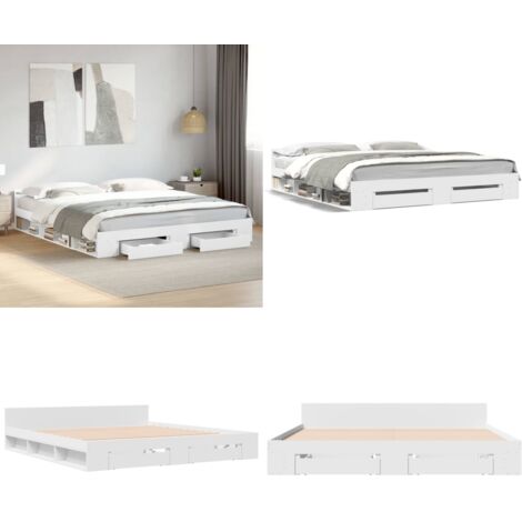 Estructura cama con cajones madera ingeniería blanca 180x200 cm - Estructura de cama - Cajones de cama