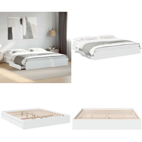 Estructura cama con cajones madera ingeniería blanca 180x200 cm - Estructura de cama - Cama de madera