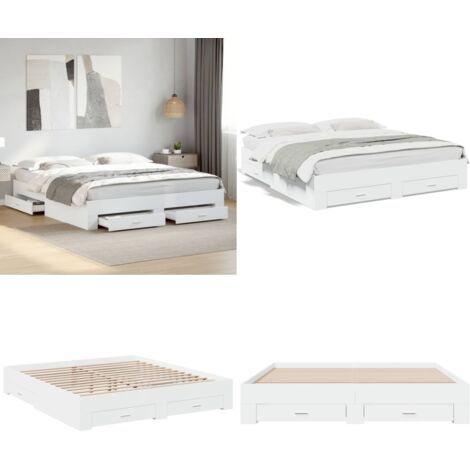 Estructura cama con cajones madera ingeniería blanca 200x200 cm - Estructura de cama - Cajones de cama