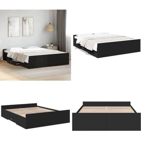 Estructura cama con cajones madera ingeniería negra 150x200 cm - Estructura de cama - Cama de madera