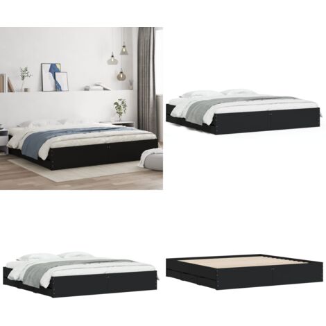 Estructura cama con cajones madera ingeniería negra 160x200 cm - Estructura de cama - Cajones de cama