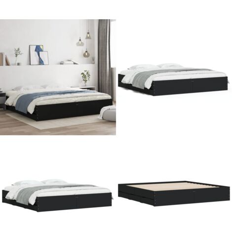 Estructura cama con cajones madera ingeniería negra 200x200 cm - Estructura de cama - Cajones de cama